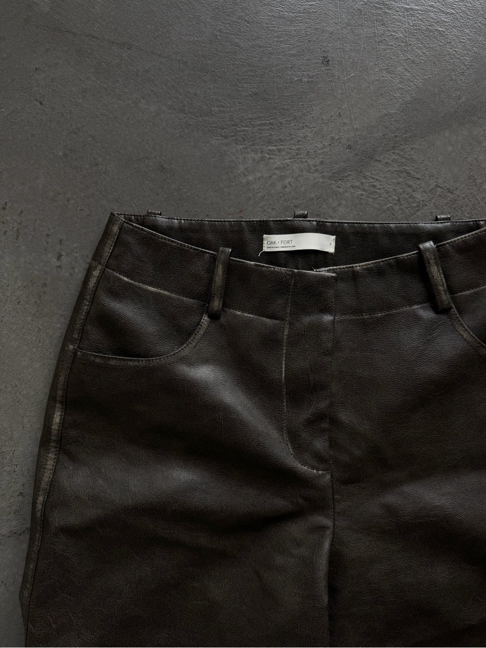 OAK + FORT High-Rise Black Faux-Leather Jeans
